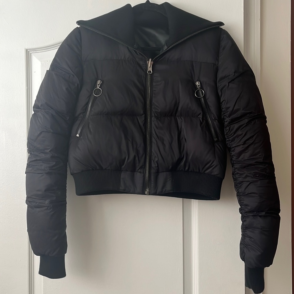 Reversible cropped faux leather and nylon puffer - designer sample